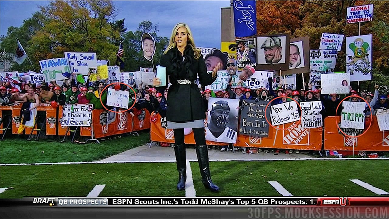 Illustration for article titled Eifert Tower! Your Roundup Of The Best Signs Behind The College Gameday Crew, Plus Lee Corso Dressed As A Leprechaun